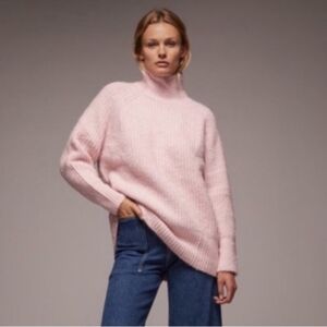 Zara Pale Soft Pink Oversized Turtleneck Long Sleeve Knit Sweater NWOT